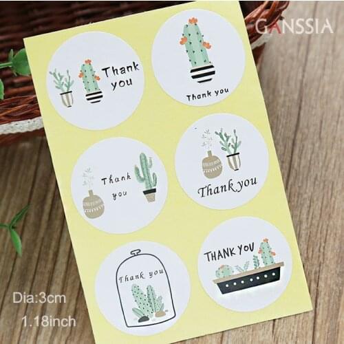 100pcs/lot Round Cute Cactus Pattern"Thank You"Stickers Labels Decoration Handmade Gift Stationery Sticker Seal Label(ss-737)