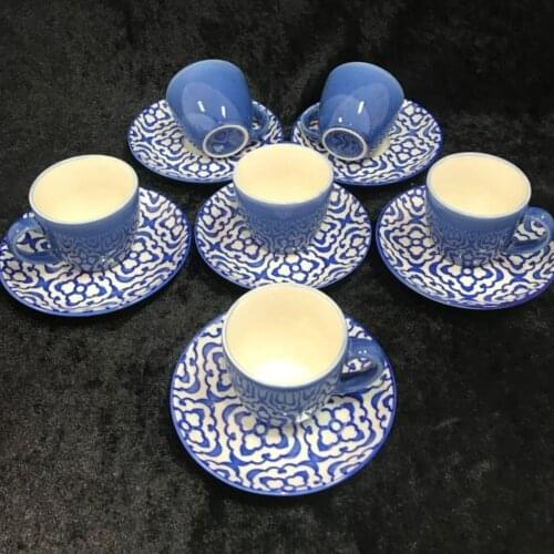 12 piece Coffee Cup Pad Blue White Embroidered Turkish coffee special design men women outlets for the most preferred