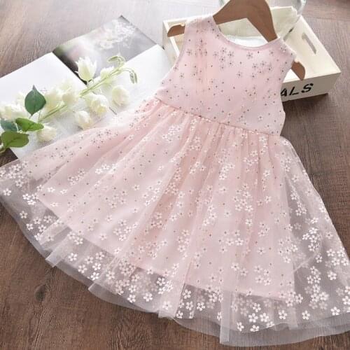 2021 New Summer Girls Flowers Casual Dresses Kids Fashion Princess Mesh Costume Children Party Fancy Vestidos 3-8 Years