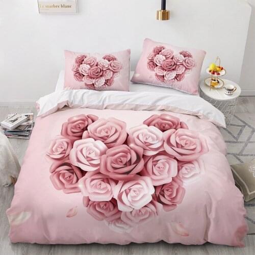 3D Bedding Set Custom Twin Full Queen King Size 3PCS Duvet Cover Set Quilt/Comforter Pillow Case Rose Flowers Wedding Microfiber
