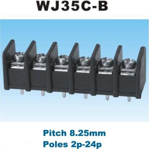 5pcs Pitch 8.25mm Barrier Screw PCB Terminal Block Straight 2/3/4/5/6Pin morsettiera wire connectors 35C-B 300V 20A 14AWG 2.5mm2