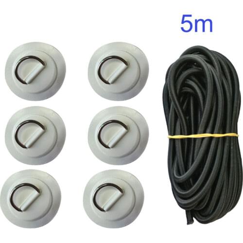 6Pcs Surfboard Dinghy Boat PVC Patch With Stainless Steel D Ring Deck Rigging Sup Round Ring Pad 5M Elastic Bungee Rope Kit