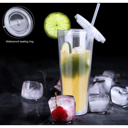 650ML Travel Portable Cup with Straw Sport Plastic Fruit Juice Water Bottle Sealed Cup Double layer plastic
