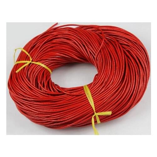 Free shipping 100 Meters Red Leather Cord - Genuine Leather 2mm Round Cord