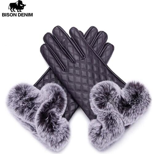BISON DENIM Fashion Women Winter Warm Gloves Touch Screen High Quality Windproof Thicken Warm Black Red Gloves for Women S043