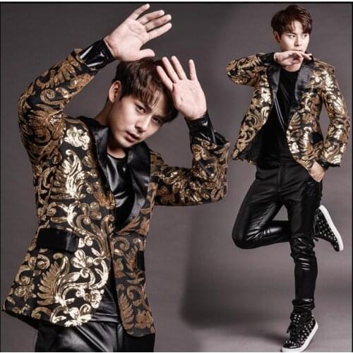 Vintage Chinese style singer blazers men jackets stage dragon suits mens sequin coat dance embroidery clothes jacket +pan ts