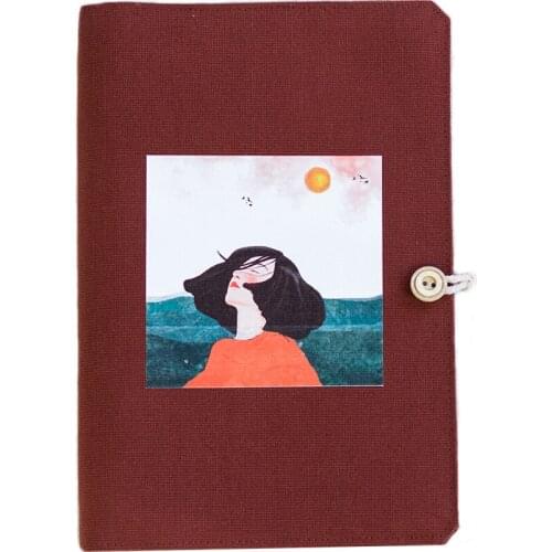Creative Girl In Red Journal Notebook Cotton Fabric Cover Loose Leaf A5 / A6 Binder Diary 6 Ring Planners Notepad Girl Gifts