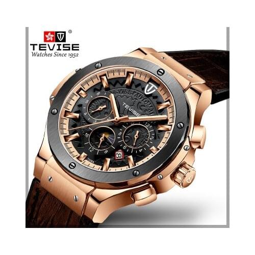 TEVISE 2021 New Watches For Men Automatic Mechanical Watch Moon Phase Calendar Leather Male Clock Wristwatch Relogio Masculino