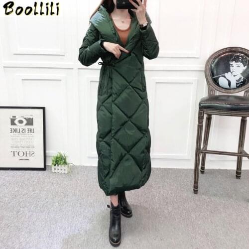 Boollili 2020 Long Winter Down Jacket Woman Hooded Warm Coat Korean Puffer Womens Down Jackets Brands Overcoat Parka