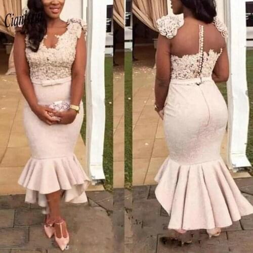 Elegant V-Neck Plus Size Hi-Lo Evening Dress Cap Sleeve Appliques Beading Short Formal Evening Party Dresss Vestido De Festa