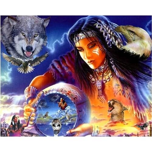 GELANYOUPIN 5D DIY Diamond Painting Girl Scenery Diamond Wolf Cross Stitch Full Round Drill Childrens gift Home Decor