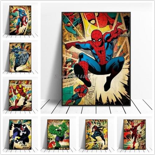 Canvas Painting Disney Classic Marvel Movie Spiderman Captain America Poster and Prints Wall Art Pictures Living Room Home Decor