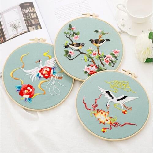 Chinese DIY Flower Embroidery Kit with Frame Needlework Handicrafts DIY Material Package Cross-Stitch Set Handmade Sewing Art