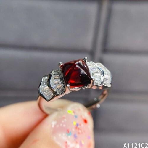 KJJEAXCMY fine jewelry 925 sterling silver inlaid natural garnet ring lovely girls ring support test