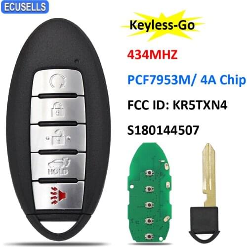 Keyless-Go FSK 434MHz Smart Remote Key (SUV) PCF7953M HITAG AES 4A Chip FCC ID: KR5TXN4 S180144507 NSN14 Blade For Nissan Rogue