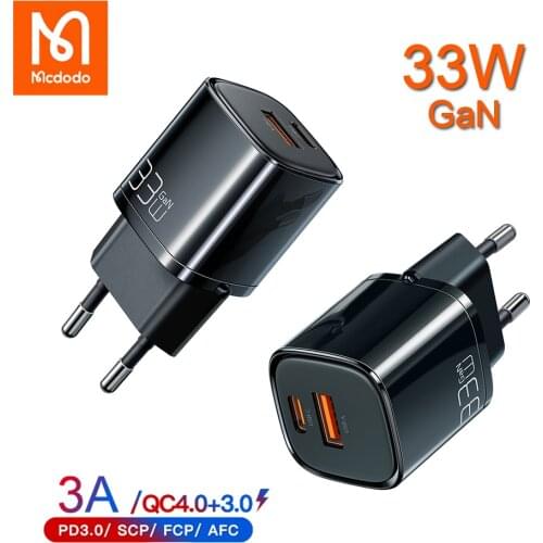 Mcdodo 33W Gan USB Type C PD Charger EU Plug For iPhone 11 12 13 Pro Max Xiaomi Notebook 2 Ports Portable Charger Fast Charging