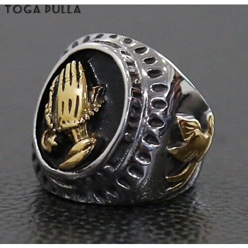Retro Stainless Steel Christ Prayer Ring High Quality Blessed Virgin Mary Pray Hand Ring Women Men Christian Lucky Brand Jewelry