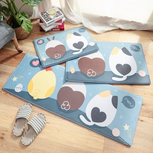 Cartoon Flannel Doormat Long Kitchen Floor Mat Absorbent Bathroom Bathtub Carpet Anti-slip Hallway Entrance Doormat