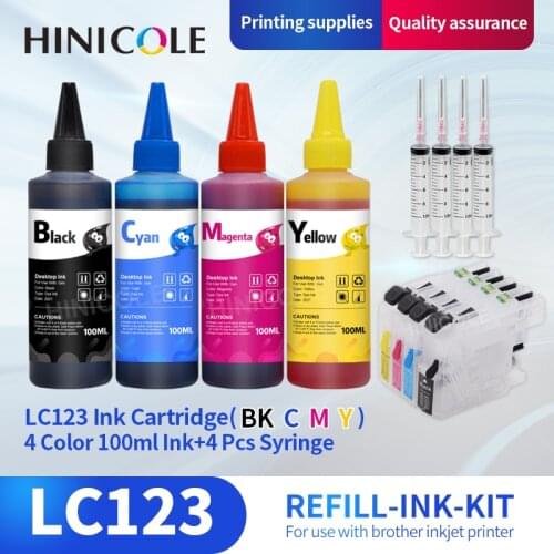 Hinicole New 400ml + refillable Ink kit for brother LC123 LC127 LC125 ink cartridge for Brother DCP-J4110DW J132W J152W J552DW