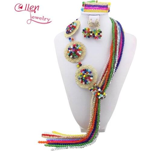 New Colorful African nigerian Wedding bridal beads Jewelry Set African beads Jewelry Set African beaded necklace sets W10371