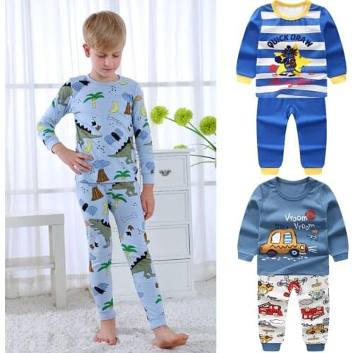 High Quality Teenager Cartoon Pajamas Sets Boys Girls teens Sleepwear Children Motorcycle Nightwear Kids Dinorsaur Pyjamas DS29