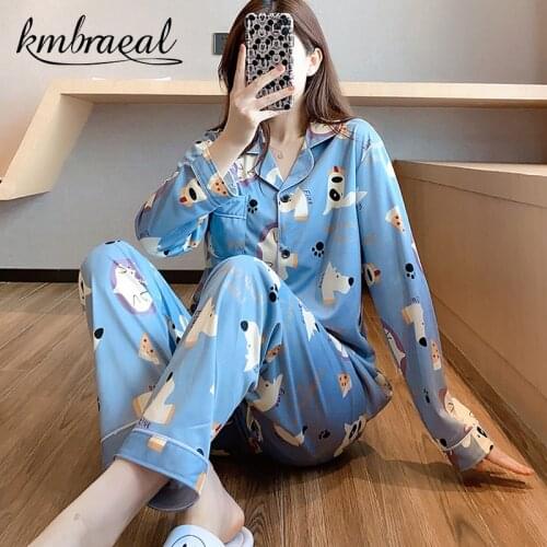 Pajamas for Women Autumn Spring Cotton Two Pieces Pyjama Sets Sleepwear Nightwear Girl Cartoon Loose Thin Homewear Plus Size 2xl
