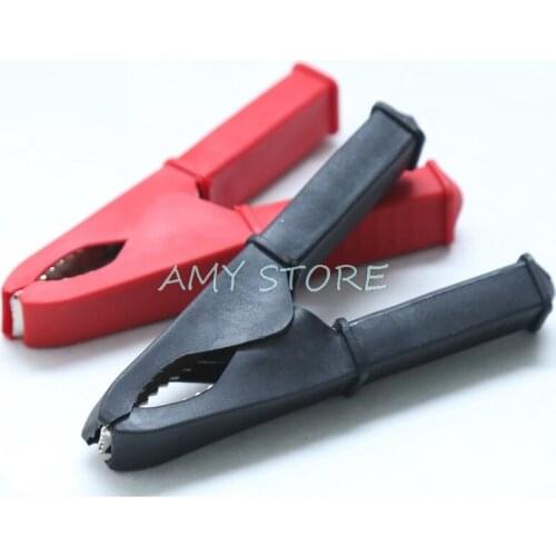2pcs Fully Insulated Car Battery Alligator Clip Clamps Pliers Red Black Length 100mm 50-70A