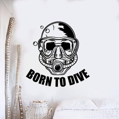 Born To Dive Lettering Wall Poster Diving Sports Wall Sticker Diver With Mask Vinyl Wall Decals Scuba Diving Club Decor AZ642