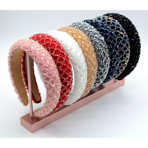 Korean Baroque Wide-edge Rhinestone Headband Hand-sewn Sponge Crystal Hairband Fashion Hair Accessories for Women Drill Chain