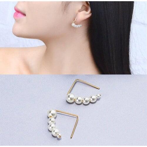 Korean Simple Cold Wind Earrings Retro Simulated Pearl String Statement Earring Women brincos Clothing Jewelry