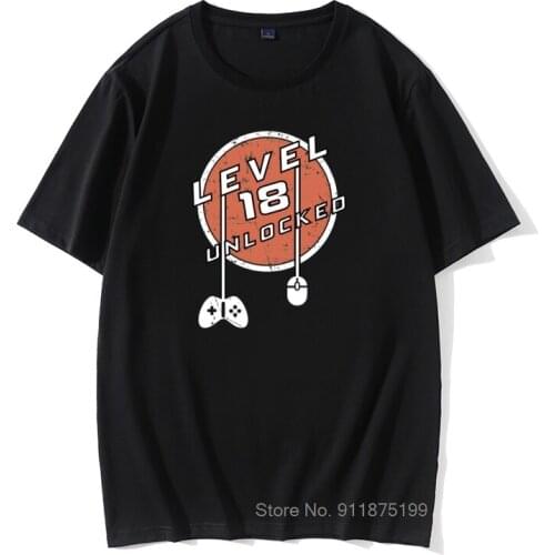 Level 18 Unlocked Men T Shirts Custom Adult Birthday Gift Tops T-Shirts Novelty Gamer Street Clothing Top Cotton Tees Vintage