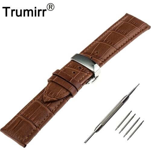 18mm 20mm 22mm Genuine Leather Watch Band for Seiko Stainless Steel Butterfly Buckle Strap Wrist Belt Bracelet Black Brown