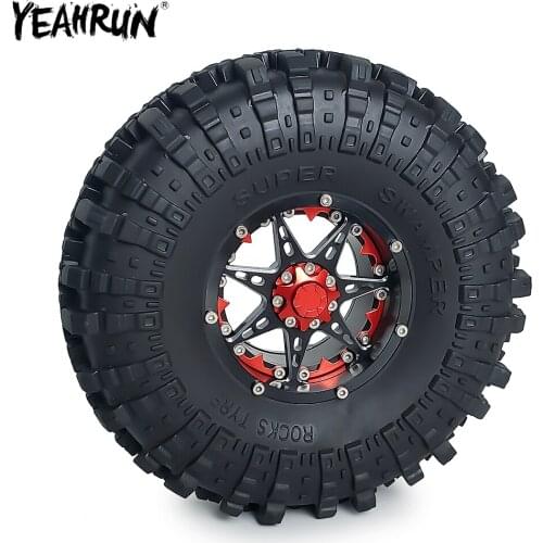 YEAHRUN 4Pcs/Set 2.2inch Rubber Tires with Beadlock Wheel Rims For 1/10 Axial SCX10 90046 Traxxas TRX-4 CC01 D90 RC Crawler Car