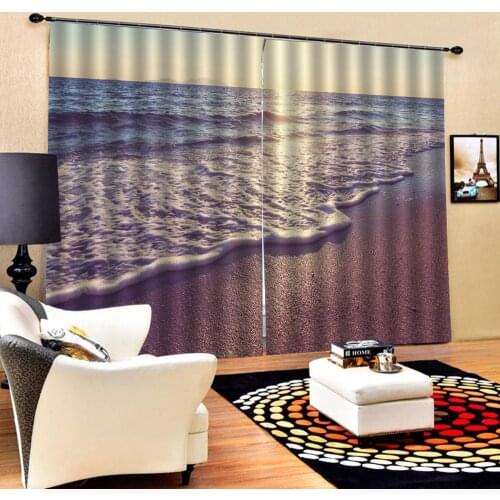 Luxury Blackout 3D Curtains For Living room Bedding room Office beach waves 3d curtains