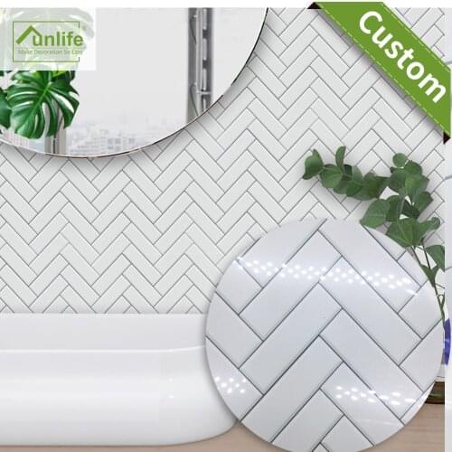 Funlife CUSTOM10/15/20/25/30cm Self adhesive Waterproof White Chevron Tiles Kitchen Bathroom Furniture Floor Tile Sticker TS040
