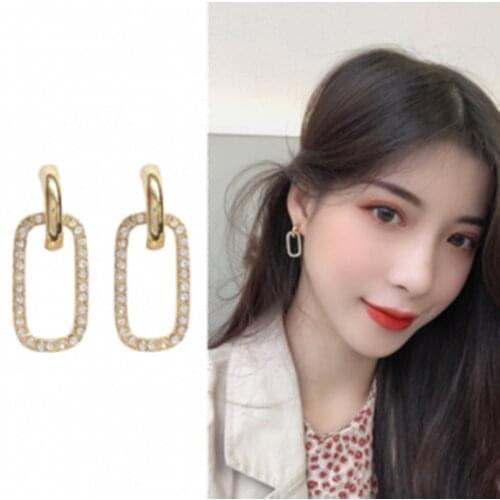 2020 Korea Unique Design Simple Gold Metal Paper Clip Shape Link Chain Geometric Long Tassel Drop Earrings for Women Girl