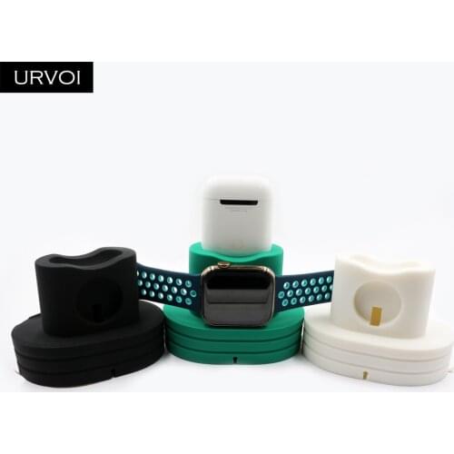 URVOI silicone stand for apple watch holder series 5/4/3/2/1 WatchOS keeper 2 in 1 home charging dock for iWatch for airpods