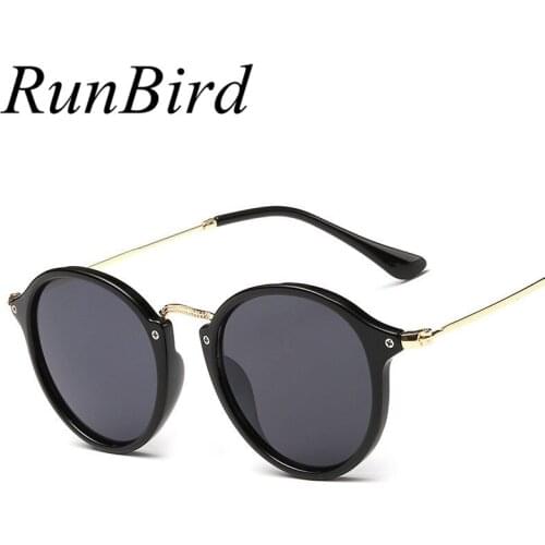 RunBird Women Retro Mirror Circle Lens Sunglasses Brand Design Women Round Sunglasses Shades Coating Men Sun Glasses R013