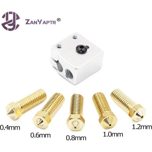 1Set New Volcano Block and Nozzle 3D printer All metal brass E3D Lengthen extruder nozzle 0.4/0.6/0.8/1.0/1.2mm For 1.75/3mm