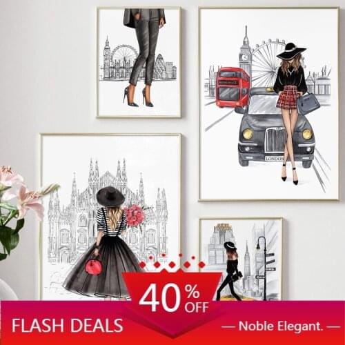 London Paris Super model Fashion Girl Wall Art Christmas Canvas Painting Nordic Poster And Prints Wall Pictures Room Decor For L