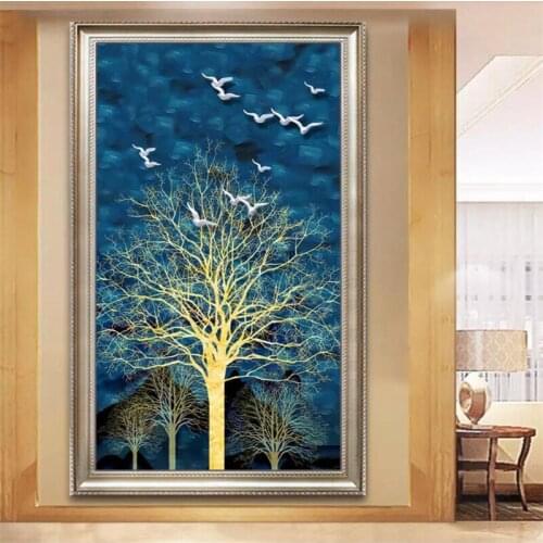 Three-dimensional golden fortune tree background professional production mural, factory wholesale wallpaper mural photo wall