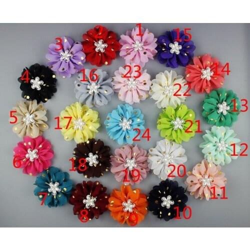 100 pcs/lot, Gold Polka Dots Chiffon Fabric applique flowers floral embellishment decoration wedding flowers