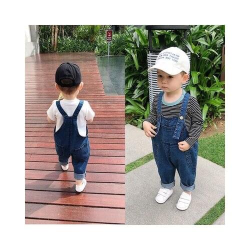 2021 Spring Autumn Baby Jeans 1-5 Years Old Baby Cotton Jumpsuits Children Korean Casual Loose Denim Pants Baby Suspender Jeans