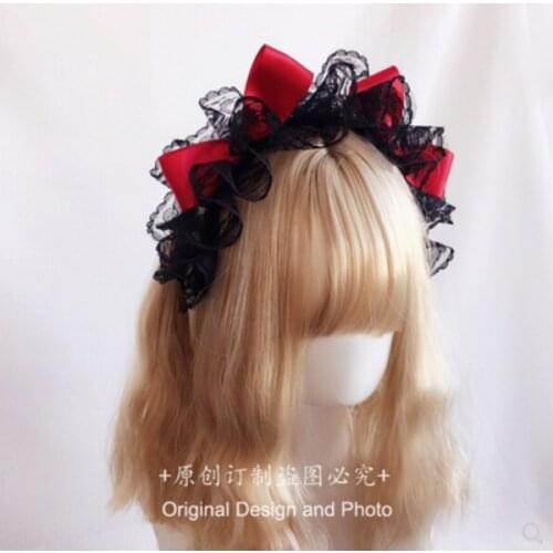 Japanese Lolita Headdress Sweet loli Lace Bow Headband headdress Role play Gorgeous Headdress Props