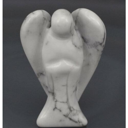 1.5" Natuaral White Howlite Turquoise Carved Angel Crystal Healing Figurine