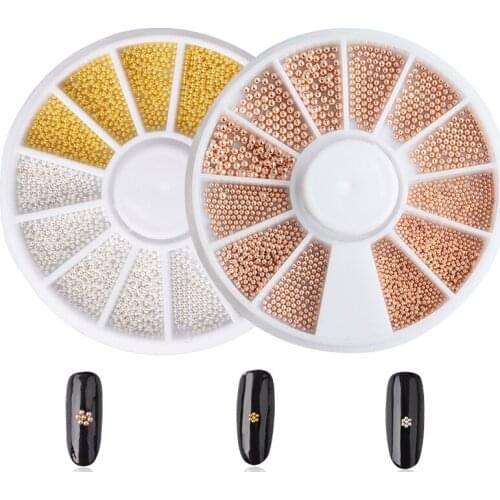 1 Plate Steel Beads Nail Studs Gold Sliver Rose Gold Mixed Sizes 3D Metal Nail Art Decorations In Wheel Manicure Tools