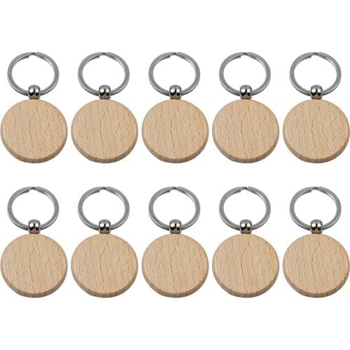 10Pcs Blank Round Wooden Key Chain Diy Wood Keychains Key Tags Can Engrave Diy Gifts 40X40mm