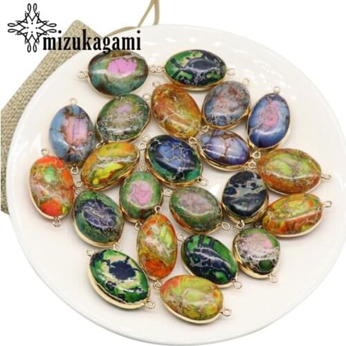 2pcs/lot Natural Stone Charms Pendant Irregular Oval Stone Pendant Connector For DIY Jewelry Making Accessories