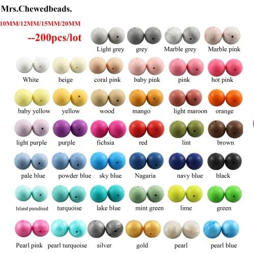 200pcs Silicone Beads Food Grade Round 10mm 12mm 15mm 20mm Baby Teething Toys DIY Baby Pendant Necklace Silicone Teethers