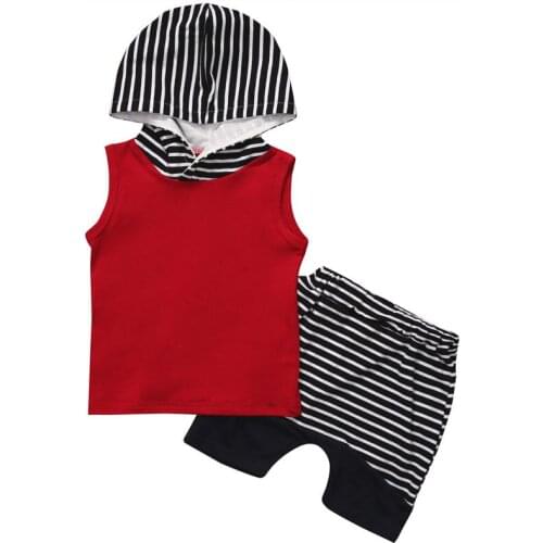 2018 new fashion Toddler Kids Baby Boy Outfits sleeveless Hooded Vest Tops+striped Short 2pcs casual children Clothes Set